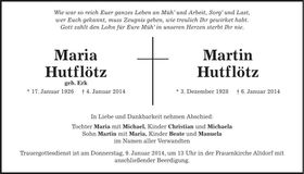 Traueranzeige Maria Hutflötz