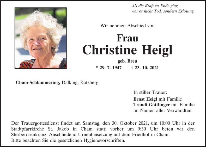 Traueranzeige Christine Heigl
