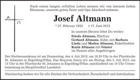 Traueranzeige Josef Altmann
