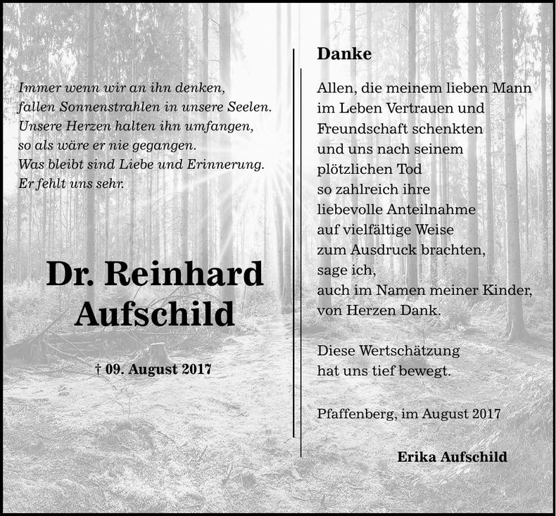 Traueranzeige Dr Reinhard Aufschild