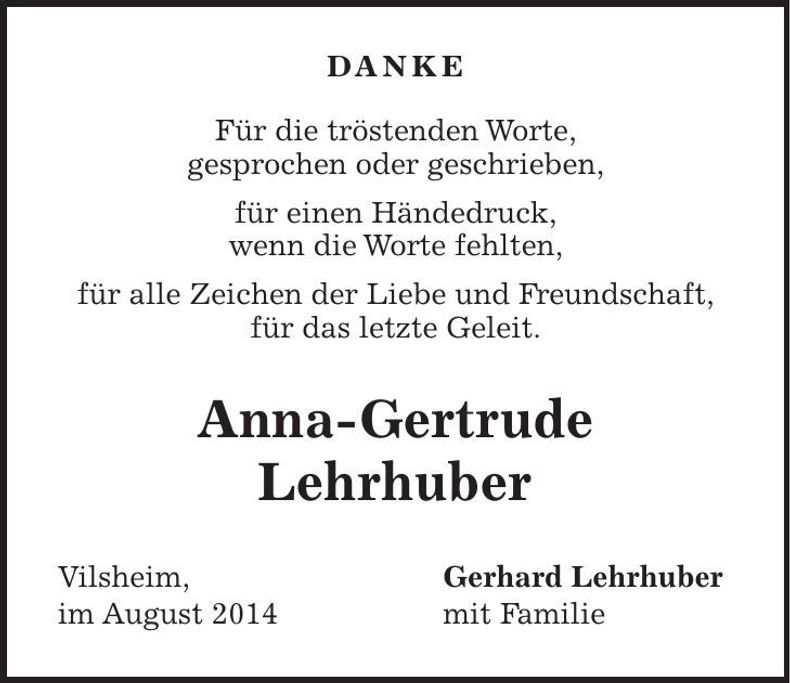 Traueranzeige Anna-Gertrude Lehrhuber