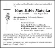 Traueranzeige Hilde Matejka