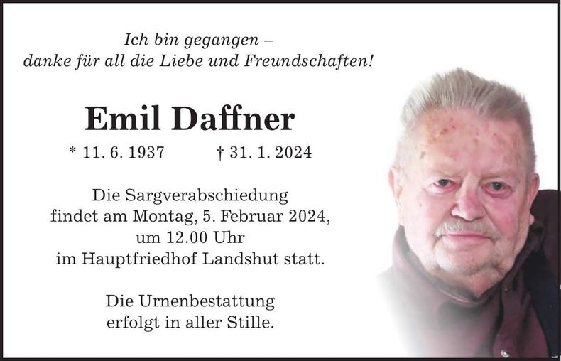 Traueranzeige Emil Daffner