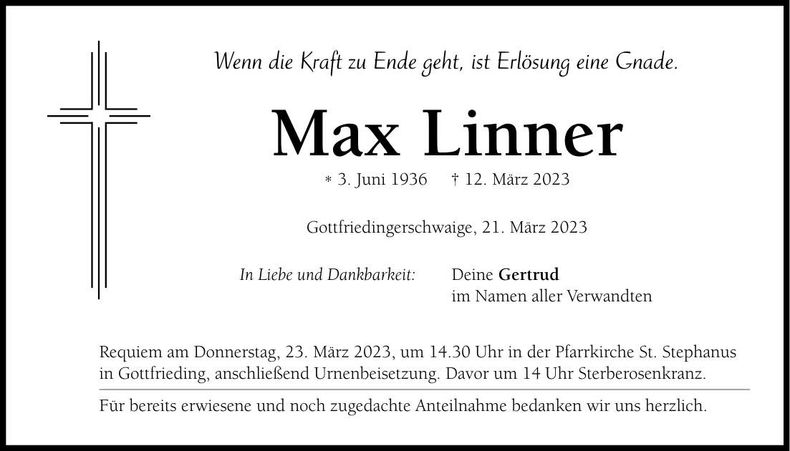 Traueranzeige Max Linner