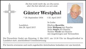 Traueranzeige Günter Westphal