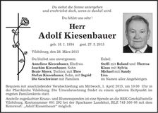 Traueranzeige Adolf Kiesenbauer