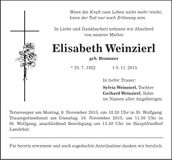 Traueranzeige Elisabeth Weinzierl