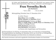 Traueranzeige Veronika Beck