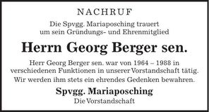 Traueranzeige Georg Berger sen