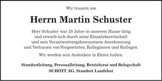 Traueranzeige Martin Schuster
