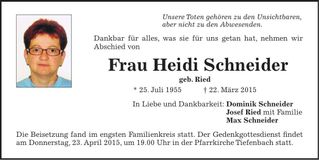 Traueranzeige Heidi Schneider