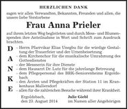 Traueranzeige Anna Prieler