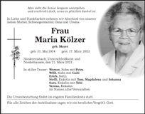 Traueranzeige Maria Kölzer