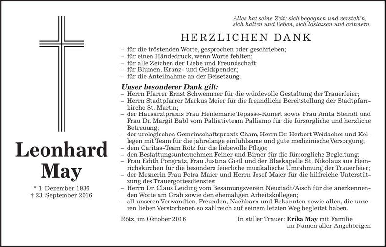 Traueranzeige Leonhard May