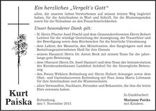 Traueranzeige Kurt Paiska