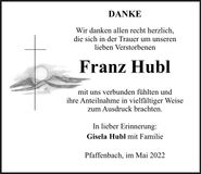 Traueranzeige Franz Hubl