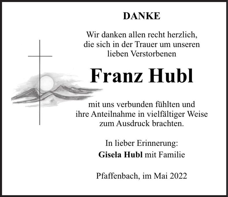 Traueranzeige Franz Hubl