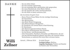Traueranzeige Willi Zellner