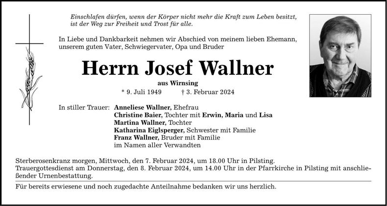 Traueranzeige Josef Wallner