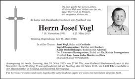 Traueranzeige Josef Vogl