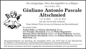 Traueranzeige Altschmied Pascale