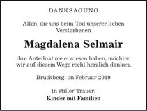 Traueranzeige Magdalena Selmair