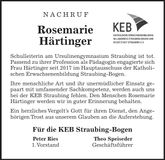 Traueranzeige Rosemarie Härtinger