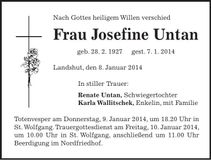 Traueranzeige Josefine Untan