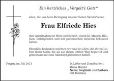 Traueranzeige Elfriede Hies
