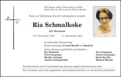 Traueranzeige Ria Schmalkoke