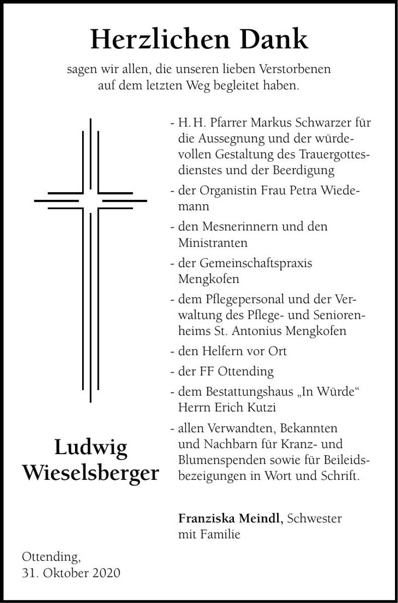 Traueranzeige Ludwig Wieselsberger