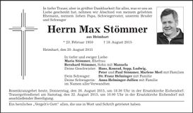Traueranzeige Max Stömmer
