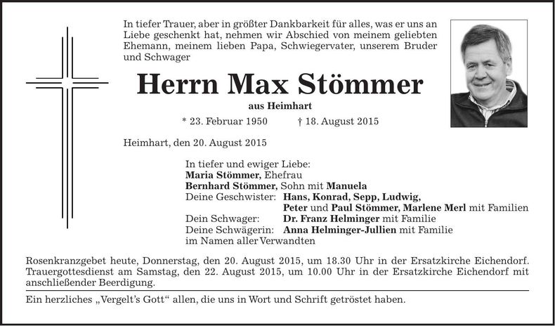 Traueranzeige Max Stömmer