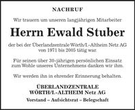 Traueranzeige Ewald Stuber