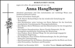 Traueranzeige Anna Hanglberger
