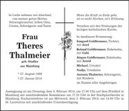 Traueranzeige Theres Thalmeier