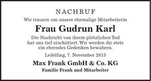 Traueranzeige Gudrun Karl