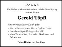 Traueranzeige Gerold Töpfl