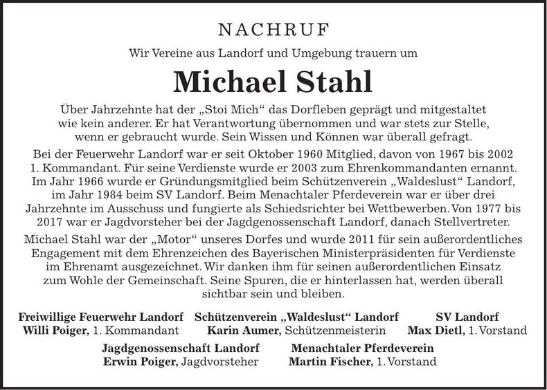 Traueranzeige Michael Stahl