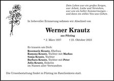 Traueranzeige Werner Krautz