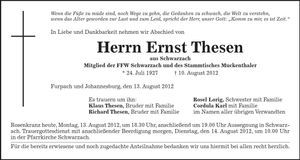 Traueranzeige Ernst Thesen