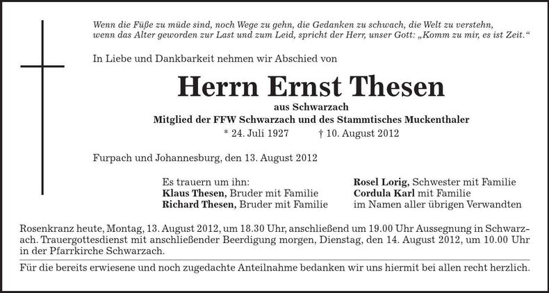 Traueranzeige Ernst Thesen