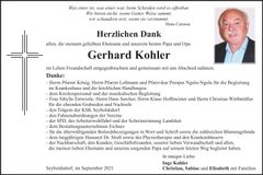 Traueranzeige Gerhard Kohler