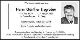 Traueranzeige Günther Eisgruber
