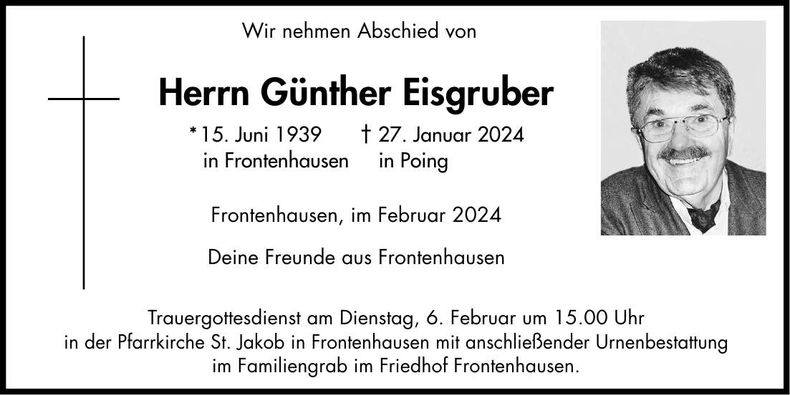 Traueranzeige Günther Eisgruber