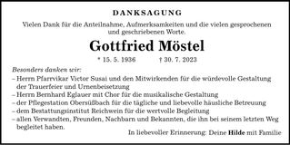 Traueranzeige Gottfried Möstel