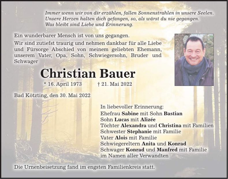 Traueranzeige Christian Bauer