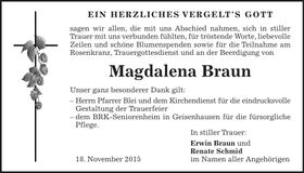Traueranzeige Magdalena Braun
