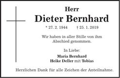 Traueranzeige Dieter Bernhard