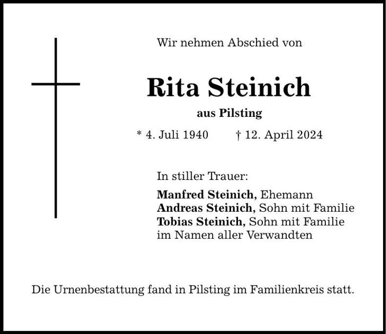 Traueranzeige Rita Steinich
